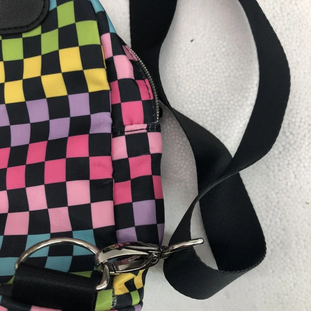 Mini Backpack Checkerboard Pattern Neon Multi‎ Color Nylon poly Blend